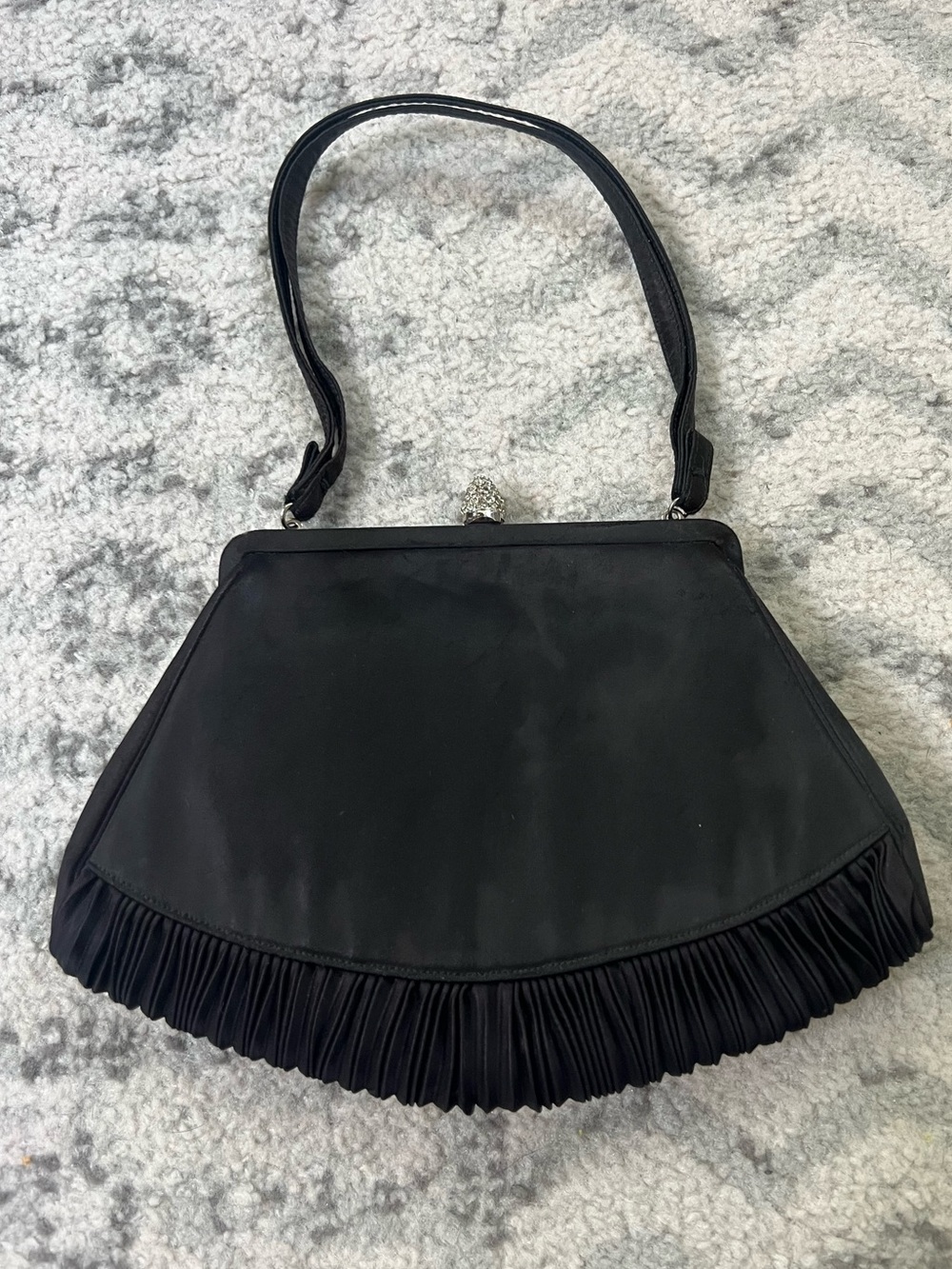 Vintage Magid Evening Bag Black Clutch Rhinestone Clasp Accordion Bag